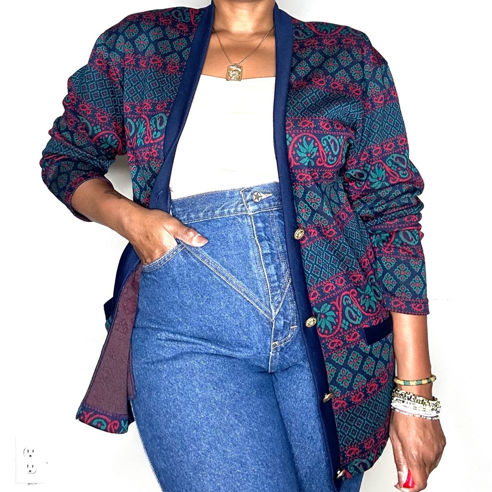 Koret Navy and Red Textured Cardigan